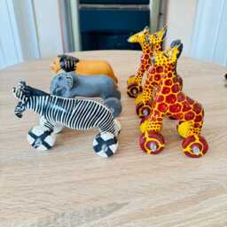 Africa Handcrafted Animals/Wooden Safari Animals/Animal Art Decor/Handmade Animal Sculpture/Animal On Wheel - thumbnail 2