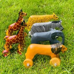 Africa Handcrafted Animals/Wooden Safari Animals/Animal Art Decor/Handmade Animal Sculpture/Animal On Wheel - thumbnail 3