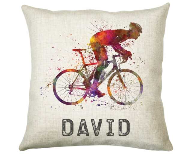 Personalised Cycling Cushion Gift Boys Girls Bedroom Printed Name Design - Birthday Pillow Sport Competition Decor Cs271 - image 1