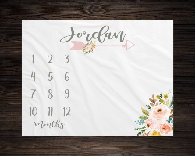 Personalized Milestone Blanket Month Growth Tracker Minky Fleece Custom Girl Baby Shower Gift Watercolor Floral Newborn - image 1