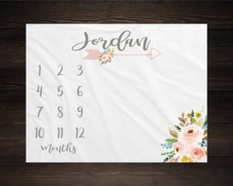 Personalized Milestone Blanket Month Growth Tracker Minky Fleece Custom Girl Baby Shower Gift Watercolor Floral Newborn - thumbnail 1