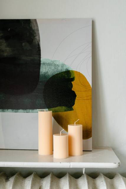Elegant Ecru Ribbed Pillar Soy Candles Handmade Home Decor - image 1