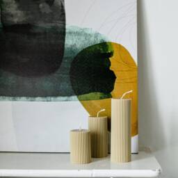 Elegant Ecru Ribbed Pillar Soy Candles Handmade Home Decor - thumbnail 3
