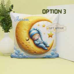 Personalized Baby Name Cushion Cover Sleeping Moon Nursery Decor - thumbnail 3