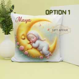 Personalized Baby Name Cushion Cover Sleeping Moon Nursery Decor - thumbnail 1