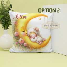Personalized Baby Name Cushion Cover Sleeping Moon Nursery Decor - thumbnail 2