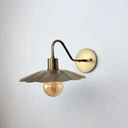 Modern Brass Wall Light Vintage Style Floral Lighting High Amber Glass Flower Sconce - thumbnail 2