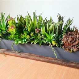 Faux Succulent Planter Artificial Foliage Wooden Centrepiece, Natural Modern Home Decor - thumbnail 4