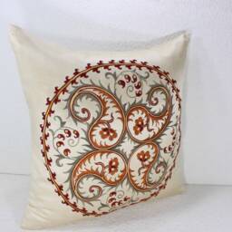 Hand-Embroidered Silk Suzani Pillow Cover - thumbnail 2