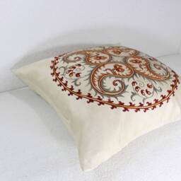 Hand-Embroidered Silk Suzani Pillow Cover - thumbnail 3