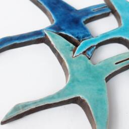 10 Flying Birds Outdoor Wall Art Made From Ceramic, Decor, Abstract Garden Birds, Cranes Turquoise - thumbnail 2