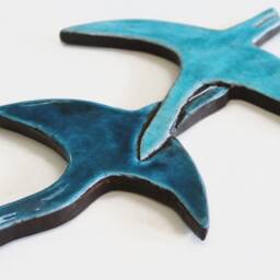 10 Flying Birds Outdoor Wall Art Made From Ceramic, Decor, Abstract Garden Birds, Cranes Turquoise - thumbnail 3