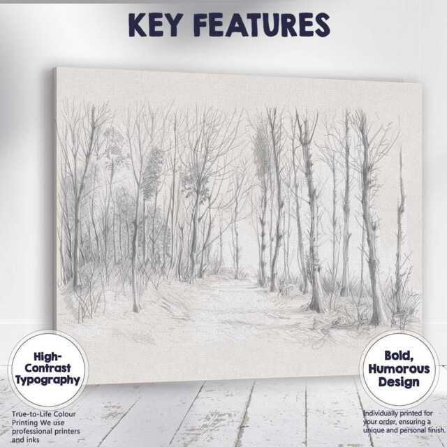 Minimalist Winter Woodland Pencil Sketch Forest Landscape Canvas Wall Art Print Decor Picture Ready To Hang - image 1