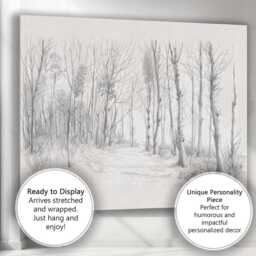 Minimalist Winter Woodland Pencil Sketch Forest Landscape Canvas Wall Art Print Decor Picture Ready To Hang - thumbnail 3