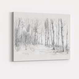 Minimalist Winter Woodland Pencil Sketch Forest Landscape Canvas Wall Art Print Decor Picture Ready To Hang - thumbnail 4