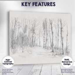 Minimalist Winter Woodland Pencil Sketch Forest Landscape Canvas Wall Art Print Decor Picture Ready To Hang - thumbnail 1
