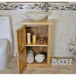 Solid Oak Bathroom Vanity Unit With Golden Onyx & Marble Sink - thumbnail 3