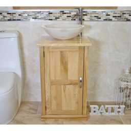 Solid Oak Bathroom Vanity Unit With Golden Onyx & Marble Sink