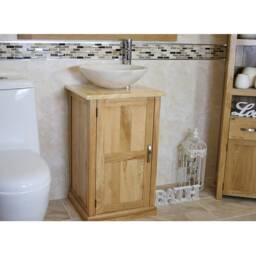 Solid Oak Bathroom Vanity Unit With Golden Onyx & Marble Sink - thumbnail 2