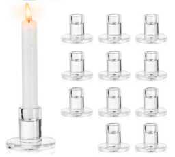 Clear Glass Candlestick Holders Elegant Table Centerpieces, Set Of 10 - thumbnail 1