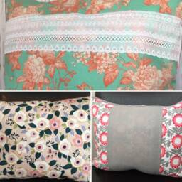 Floral Pillow Cover 16x20 Pink Magnolia, Aqua Peach With Lace - thumbnail 2