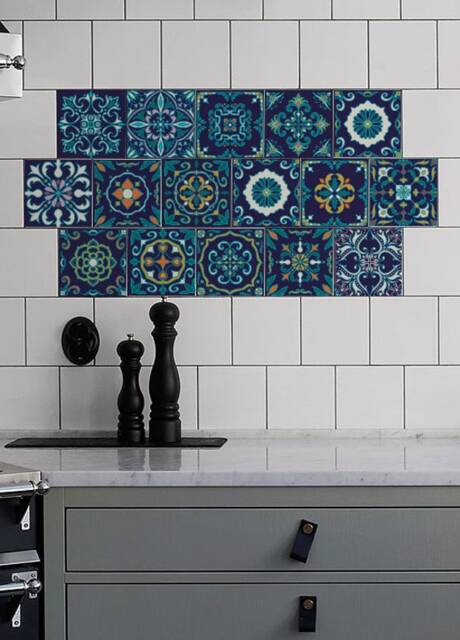 Blue Azulejo Tile Stickers, Pack Of 24, Removable, Ornamental, Moroccan, Tiles Decoration, Decal, Peel & Stick #2T - image 1