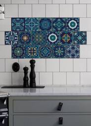 Blue Azulejo Tile Stickers, Pack Of 24, Removable, Ornamental, Moroccan, Tiles Decoration, Decal, Peel & Stick #2T - thumbnail 1