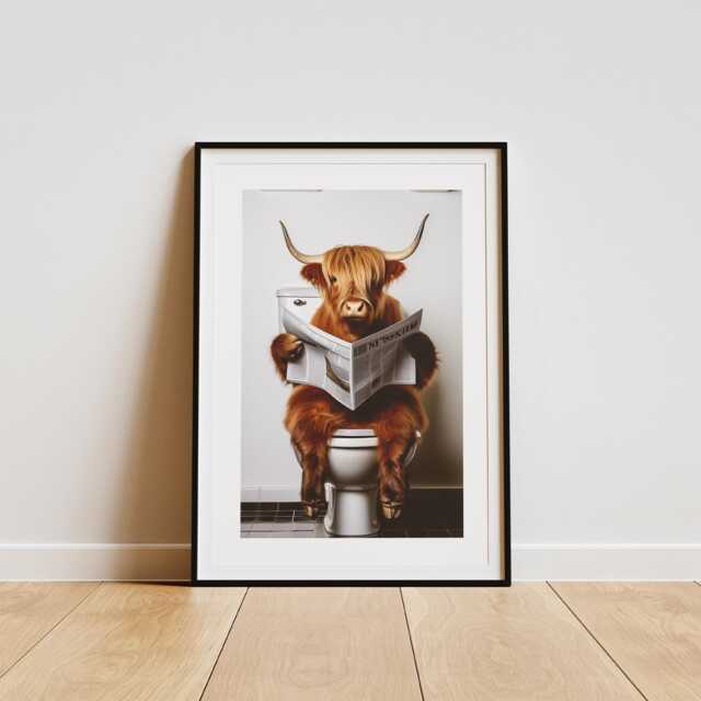 Highland Cow On Toilet Poster Bathroom Prints, Unique Home Decor, Cool Wash Room Print, Cute Wall Art, Humours Art - image 1