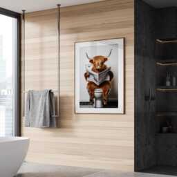 Highland Cow On Toilet Poster Bathroom Prints, Unique Home Decor, Cool Wash Room Print, Cute Wall Art, Humours Art - thumbnail 2