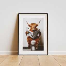 Highland Cow On Toilet Poster Bathroom Prints, Unique Home Decor, Cool Wash Room Print, Cute Wall Art, Humours Art - thumbnail 1