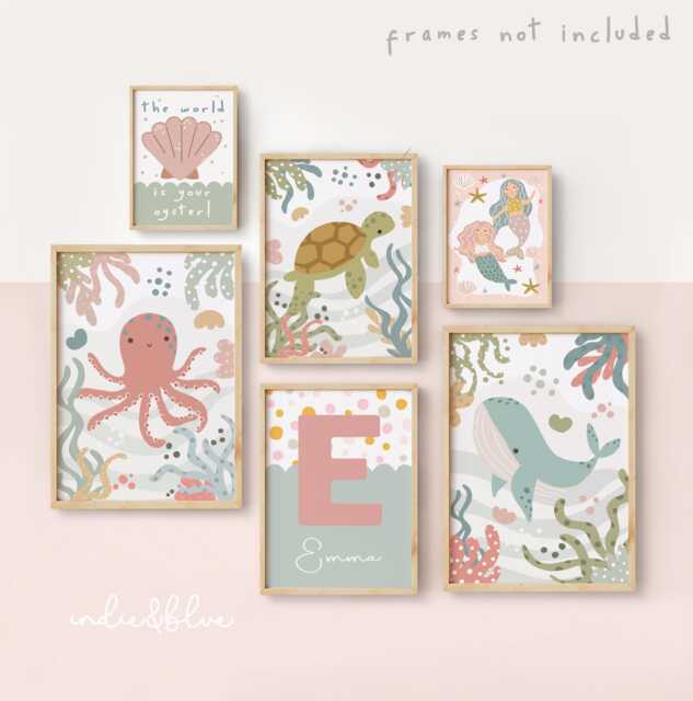 Set Of 6 Mermaids Prints, Poster in Pastel, Ocean Nursery Print, Sea Decor, Teen Girl Bedroom Decor - image 1