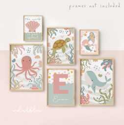 Set Of 6 Mermaids Prints, Poster in Pastel, Ocean Nursery Print, Sea Decor, Teen Girl Bedroom Decor - thumbnail 1