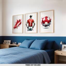 Personalised Football Print Set - 3 Posters - Boys Bedroom Decor Kids Room Wall Art Soccer Artwork Custom Teen Footballer Gifts Red - thumbnail 2