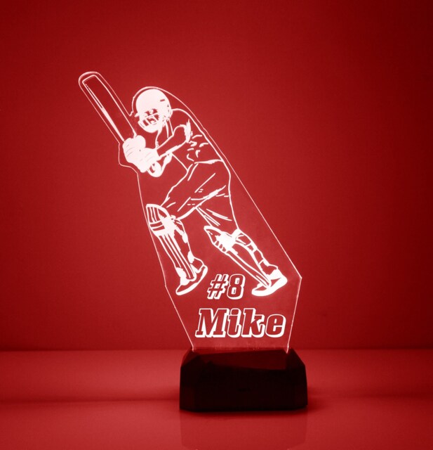 Light Up Cricket Player, Custom Engraved Night Light, Personalized Free, 16 Color Options With Remote Control, Player Desk Lamp - image 1