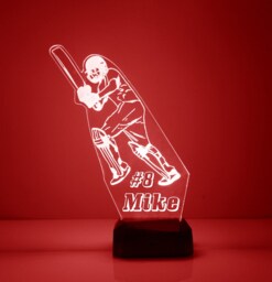 Light Up Cricket Player, Custom Engraved Night Light, Personalized Free, 16 Color Options With Remote Control, Player Desk Lamp - thumbnail 1