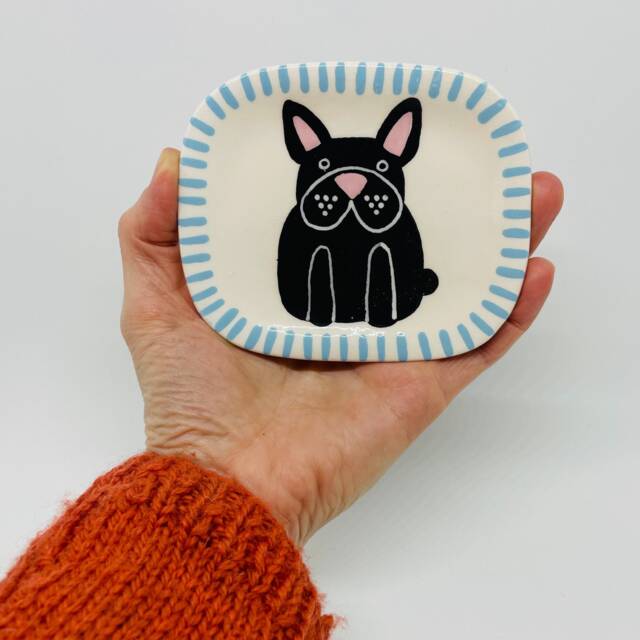 Handmade Ceramic Soap Dish Hand-Painted French Bulldog/Frenchie, Bathroom Accessory, Home Decor, Handcrafted Pottery - image 1