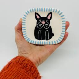 Handmade Ceramic Soap Dish Hand-Painted French Bulldog/Frenchie, Bathroom Accessory, Home Decor, Handcrafted Pottery - thumbnail 1