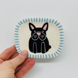 Handmade Ceramic Soap Dish Hand-Painted French Bulldog/Frenchie, Bathroom Accessory, Home Decor, Handcrafted Pottery - thumbnail 2