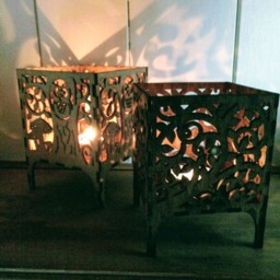 Wooden Lantern Tea Light Candle Holder Owl Woodland Scene - thumbnail 2