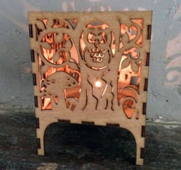 Wooden Lantern Tea Light Candle Holder Owl Woodland Scene - thumbnail 1