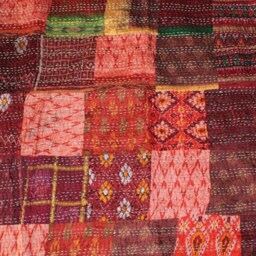 Vintage Quilt Old Patola Indian Silk Sari Kantha Quilted Patchwork Bedspread - thumbnail 3