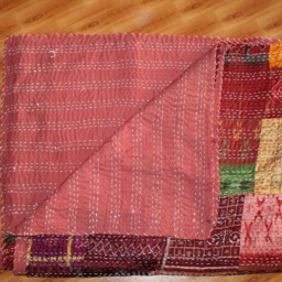 Vintage Quilt Old Patola Indian Silk Sari Kantha Quilted Patchwork Bedspread - thumbnail 2