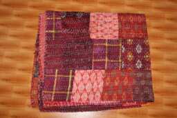 Vintage Quilt Old Patola Indian Silk Sari Kantha Quilted Patchwork Bedspread
