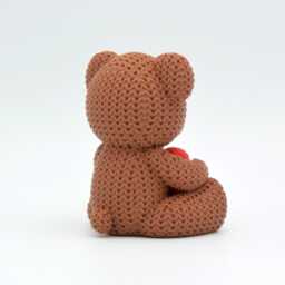 3D Printed Teddy Bear With Heart - Knitted Style Valentine's Gift - thumbnail 3