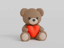 3D Printed Teddy Bear With Heart - Knitted Style Valentine's Gift - thumbnail 1