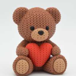 3D Printed Teddy Bear With Heart - Knitted Style Valentine's Gift - thumbnail 2