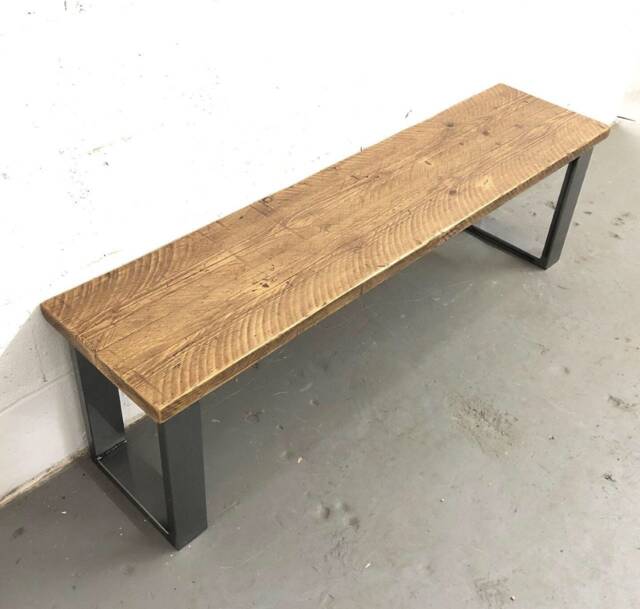 Industrial Bench Reclaimed Rustic Wood & Steel Bench By Designer Legs - image 1