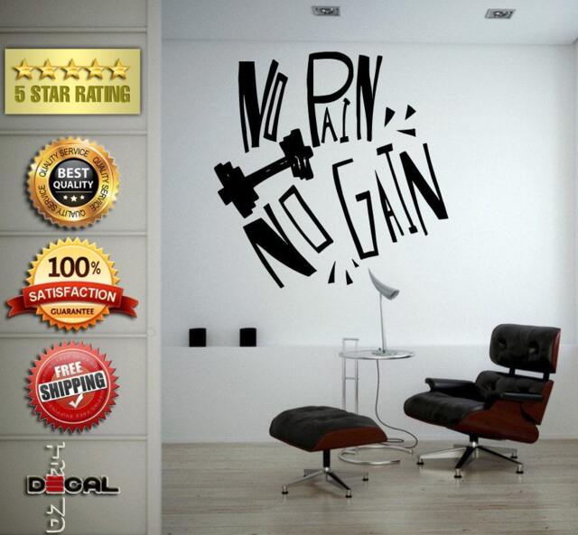 No Pain Gain Lifting Weights Training Gym Athletics Body Building Physical Education Gymnasium Wall Vinyl Sticker Mural Room Decor L1792 - image 1
