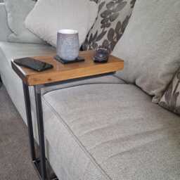 Handmade Ness C-Shaped Over Sofa Table Rustic Wood & Metal End L44xd22cm - thumbnail 2