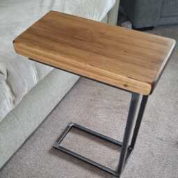 Handmade Ness C-Shaped Over Sofa Table Rustic Wood & Metal End L44xd22cm - thumbnail 4
